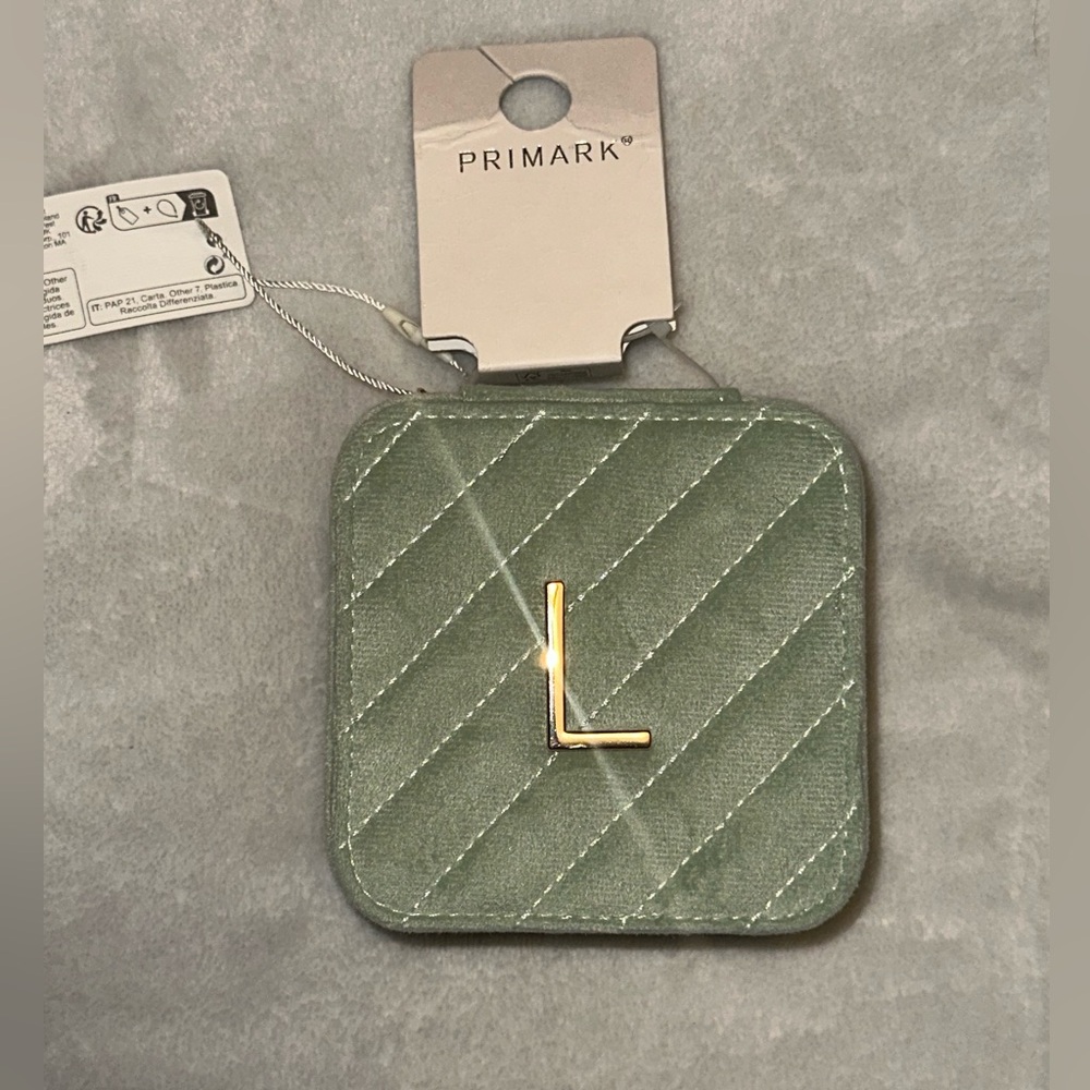 Primark Olive Quilted Keychain with Gold Initial L